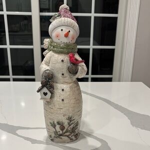 Snowman Figurine…17 In. High W/ Red & Green Accents… Sprinkled W/ Glitter…